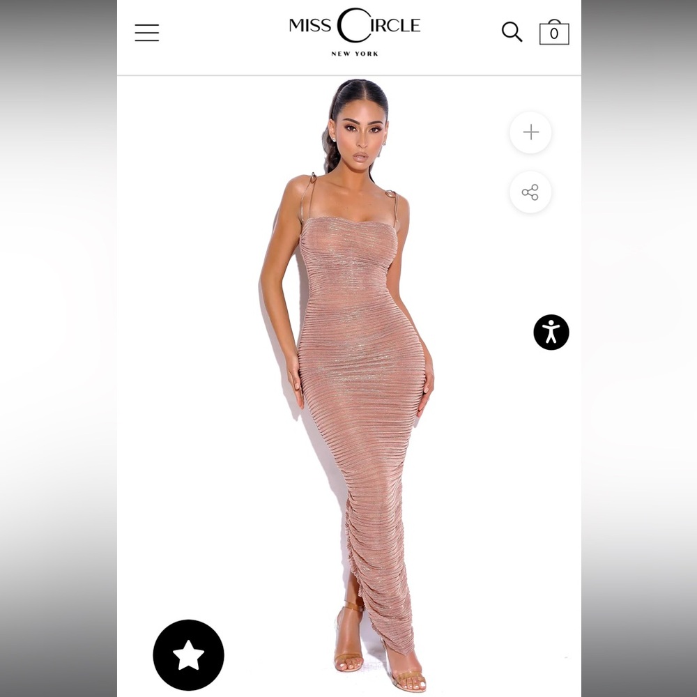 The Glint Rose Gold Ruched Chiffon Long Maxi Dress- Miss Circle